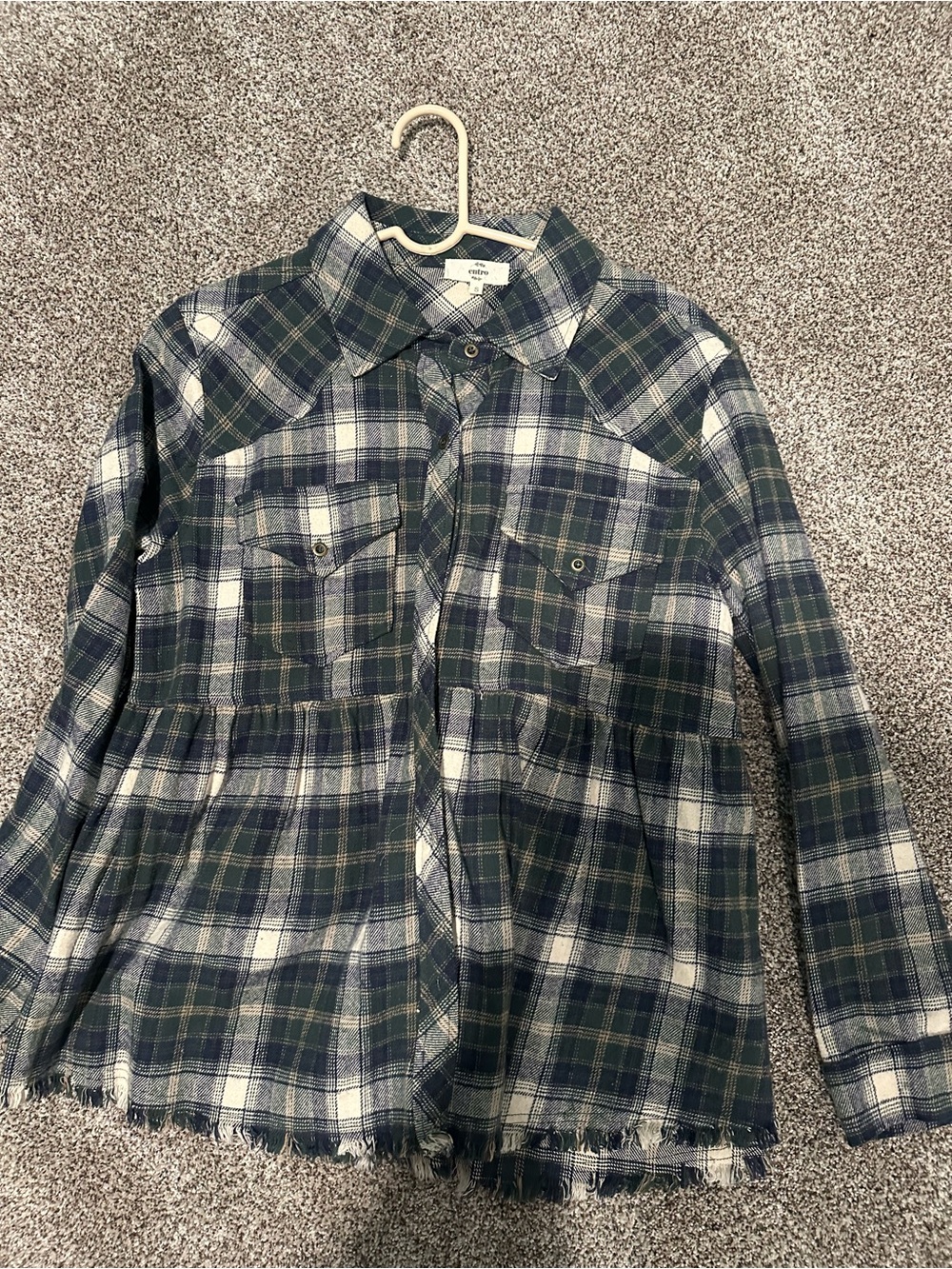 Plaid Button-Up Shirt Jacket in Navy & Green